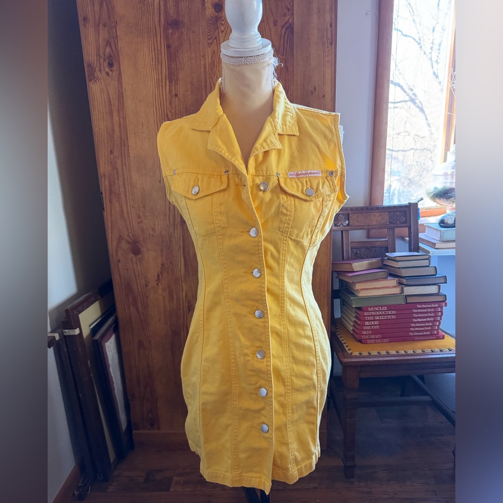 Squeeze Jeans Yellow Denim Button Up Dress Size M